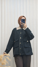 Kadife Yaka Cepli Çeket