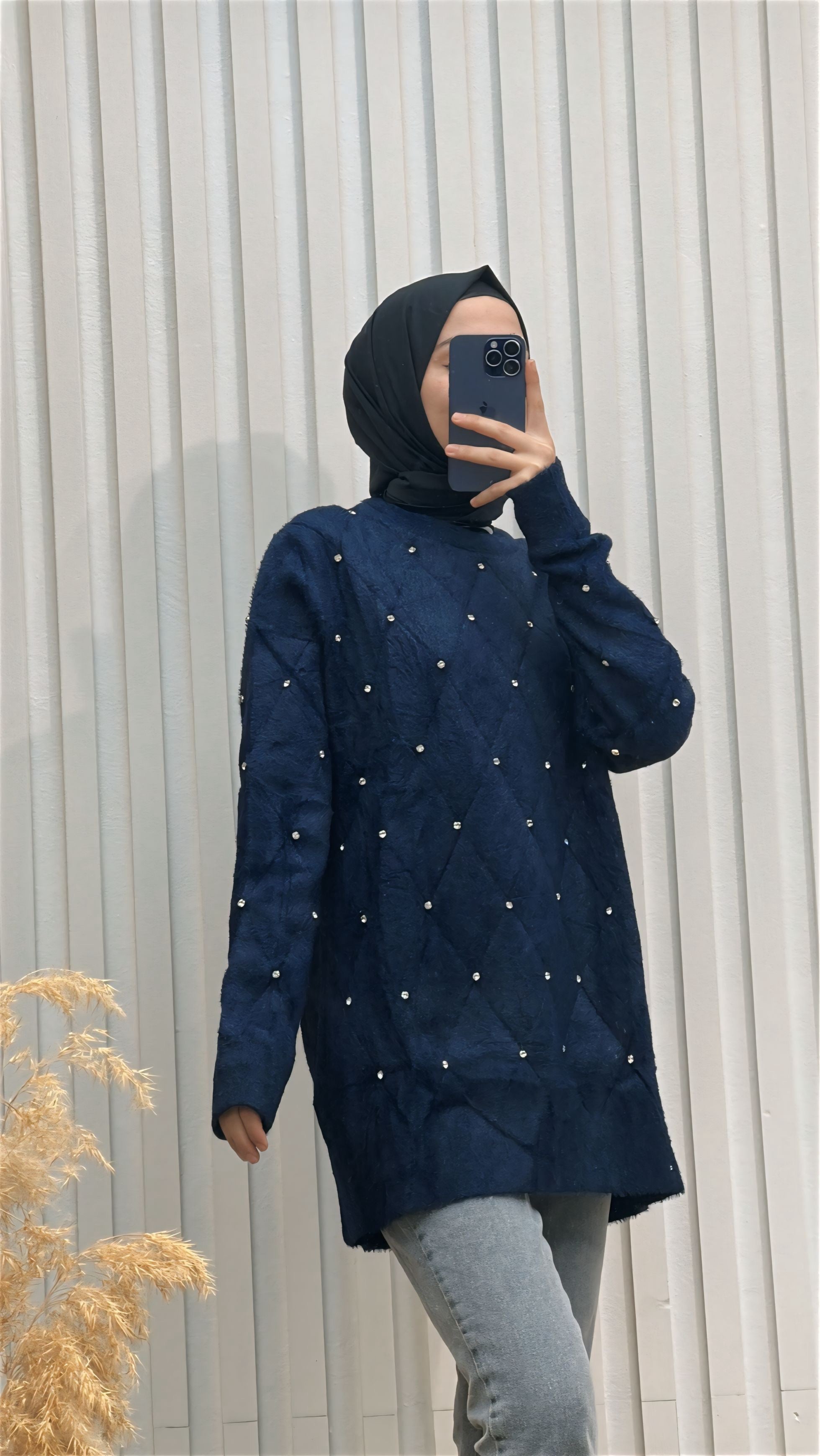 Baklava Desen Sakallı Ve İncili Triko